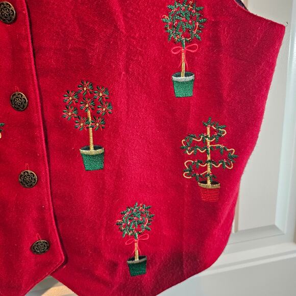 Vintage Karen Scott Christmas Vest Women Large Red Plants Y2K Preppy Granny Bows - Picture 3 of 10
